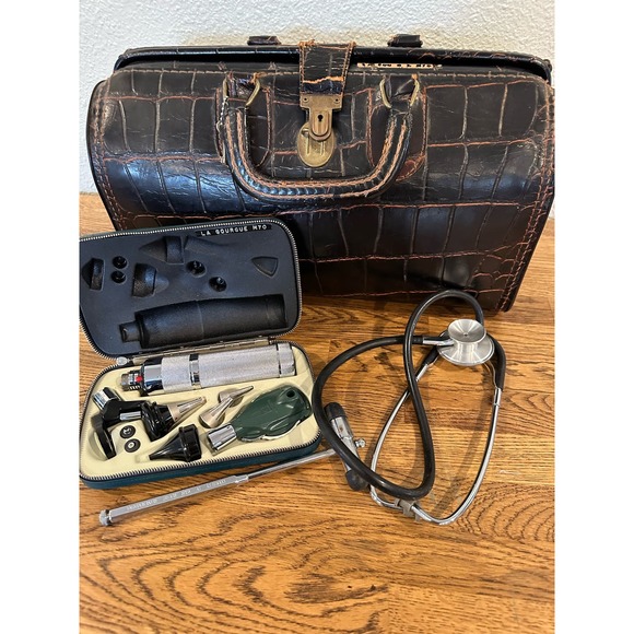 Upjohn Homa Doctors Bag,KEY,Welch Allyn Otoscope, NAVANE Hammer,Stethoscope 0885 - Picture 6 of 11